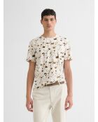 Schneeweißes Rundhals-T-Shirt mit Blumenmuster