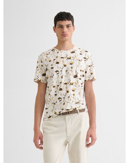 T-shirt col rond fleuri blanc neige