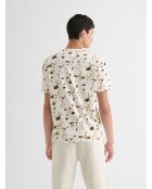 Schneeweißes Rundhals-T-Shirt mit Blumenmuster
