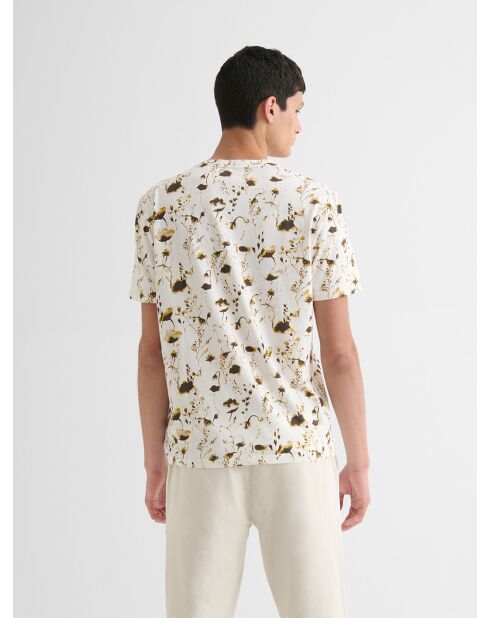 T-shirt col rond fleuri blanc neige