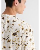 Schneeweißes Rundhals-T-Shirt mit Blumenmuster