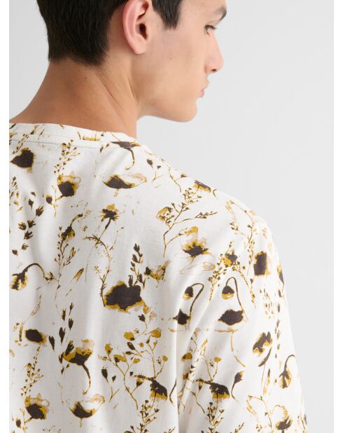 T-shirt col rond fleuri blanc neige