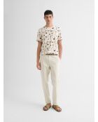 Schneeweißes Rundhals-T-Shirt mit Blumenmuster