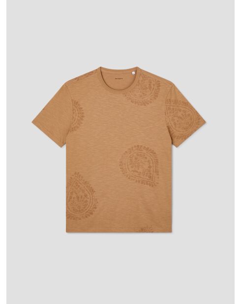 T-shirt col rond en coton camel 2