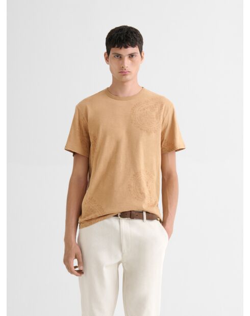 T-shirt col rond en coton camel 2