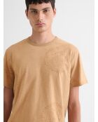 T-shirt col rond en coton camel 2