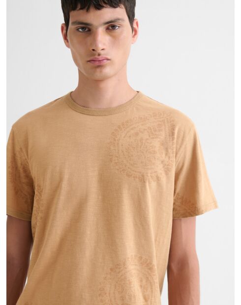 T-shirt col rond en coton camel 2