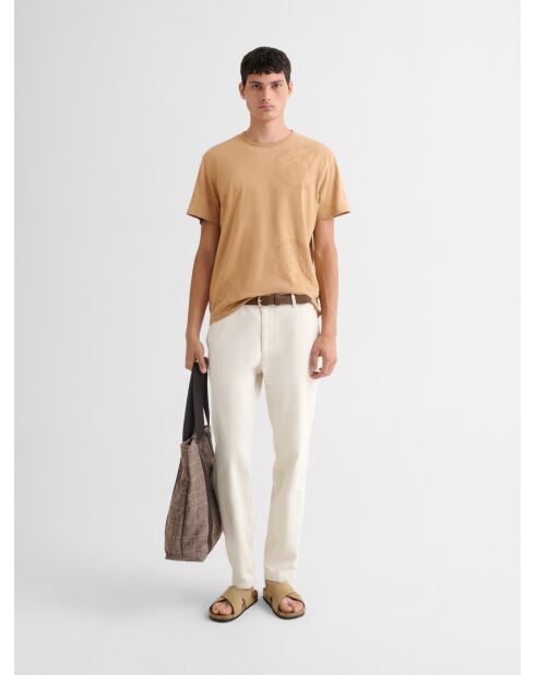 T-shirt col rond en coton camel 2