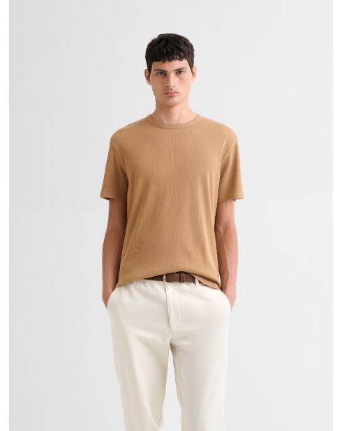 T-shirt col rond camel 2