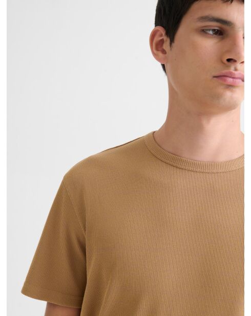 T-shirt col rond camel 2