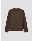 T-shirt manches longues col rond chiné café