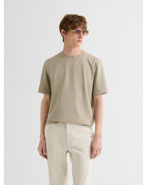 T-shirt col rond regular beige sable