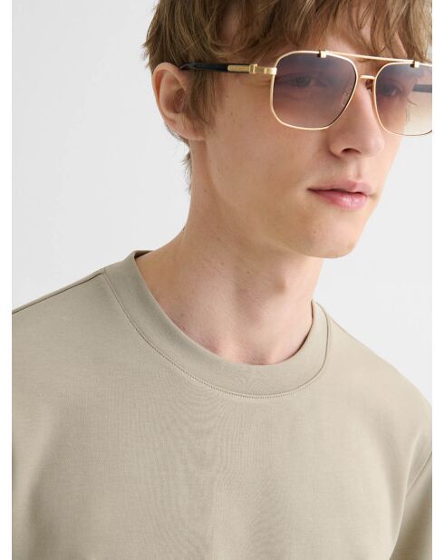 T-shirt col rond regular beige sable