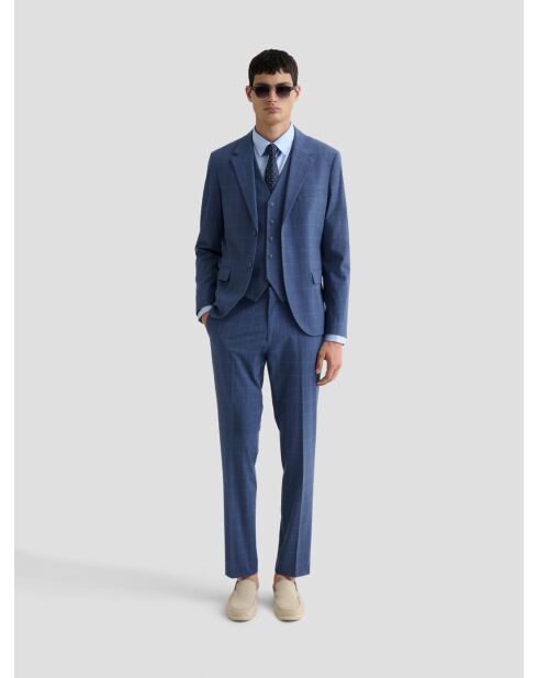 Veste de costume slim à carreaux bleue