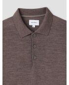 Polo boutonné en laine Mérinos marronnier