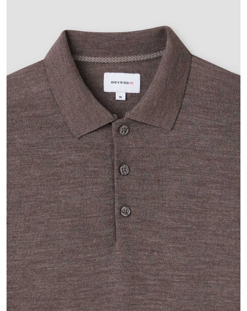Polo boutonné en laine Mérinos marronnier