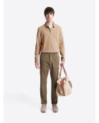 Polo manches longues chiné col boutonné noisette