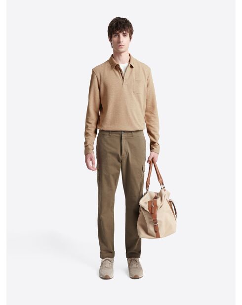 Polo manches longues chiné col boutonné noisette