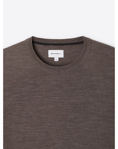 Maglione girocollo in lana merino castagna