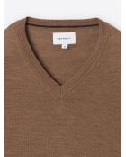 Pull col V en laine Mérinos camel