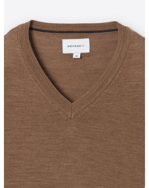 Kamelfarbener Pullover mit V-Ausschnitt aus Merinowolle