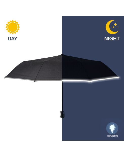 Zwarte reflecterende mini opvouwbare paraplu met reflecterende rand - 104x29 cm