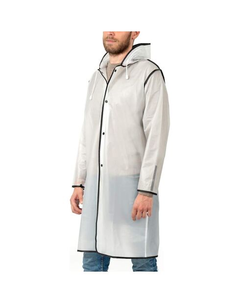 Imperméable Bandes réfléchissantes au dos blanc semi-transparent avec passepoil noir - Taille S (150-165 cm)