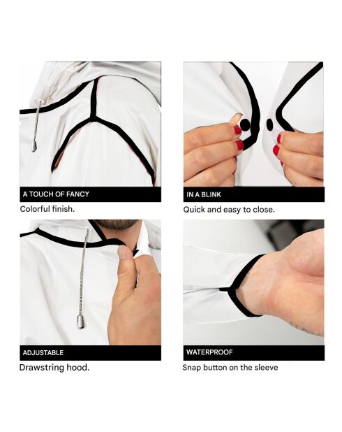 Imperméable Bandes réfléchissantes au dos blanc semi-transparent avec passepoil noir - Taille S (150-165 cm)