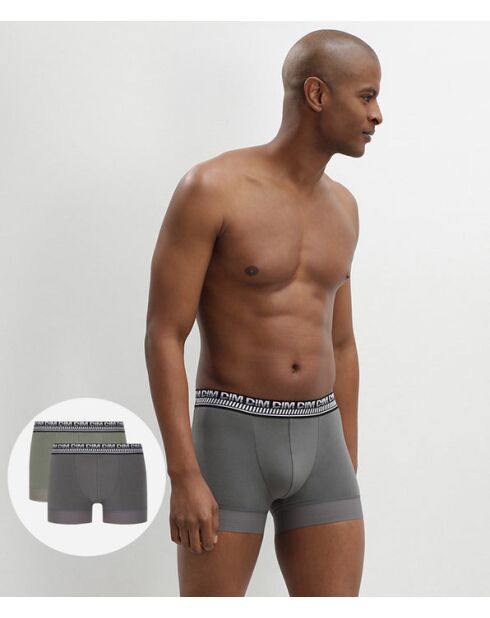 2 Boxers 3D Flex Stay And Fit vert olive/gris militaire