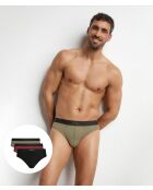 3 Slips Pur Confort lot noir/kaki/rouge grenat