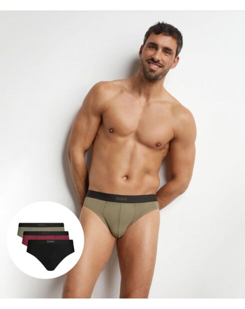3 Slips Pur Confort lot noir/kaki/rouge grenat