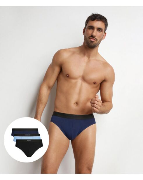 3 Slips Pur Confort lot noir/bleu nuit/bleu flocon