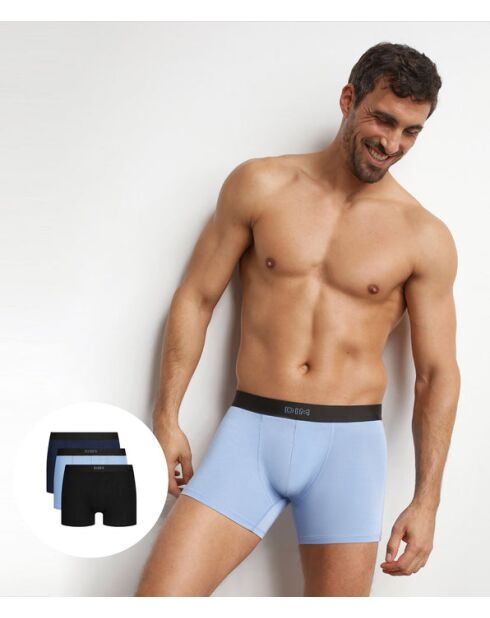 3 Boxers Pur Confort lot noir/bleu nuit/bleu flocon