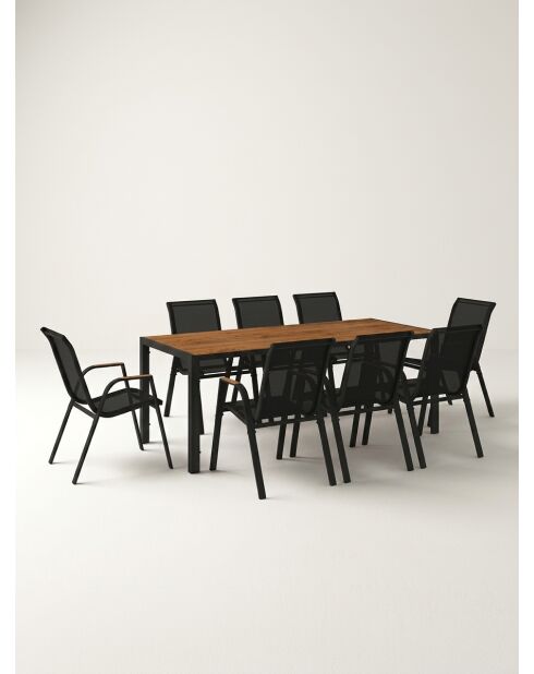 Ensemble repas Timbia 8 places noir/bois