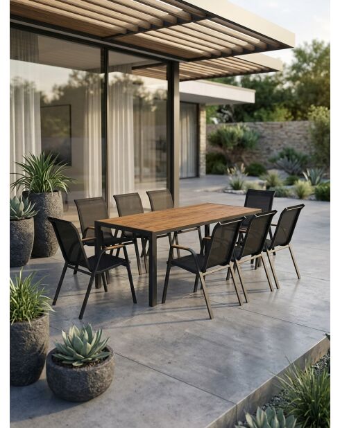 Ensemble repas Timbia 8 places noir/bois