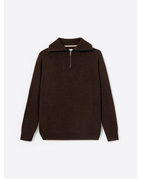 Maglione con collo trucker in misto lana color cioccolato