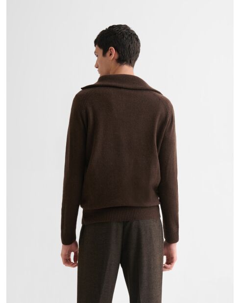 Maglione con collo trucker in misto lana color cioccolato
