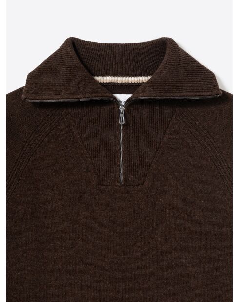 Maglione con collo trucker in misto lana color cioccolato