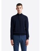 Marineblauer Pullover mit Trichterausschnitt aus Baumwollmix