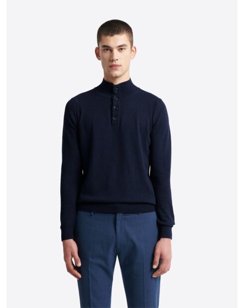 Marineblauer Pullover mit Trichterausschnitt aus Baumwollmix