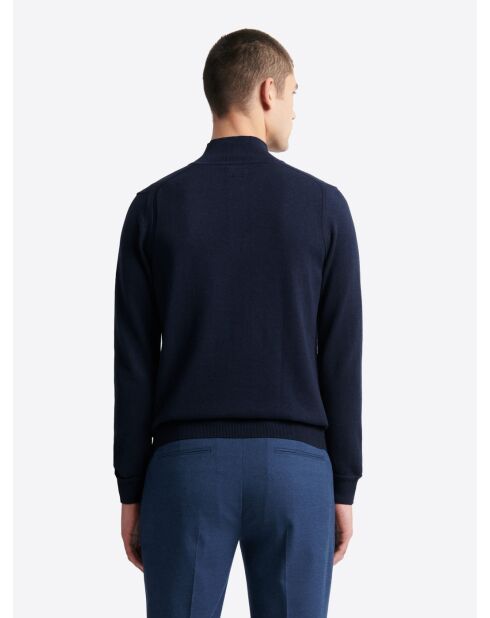 Marineblauer Pullover mit Trichterausschnitt aus Baumwollmix