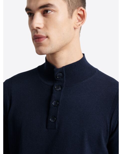 Marineblauer Pullover mit Trichterausschnitt aus Baumwollmix
