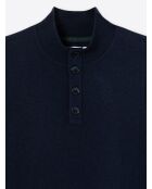 Marineblauer Pullover mit Trichterausschnitt aus Baumwollmix