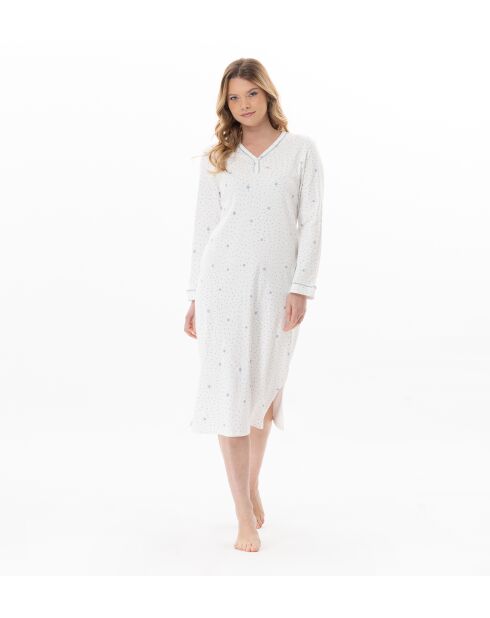 Chemise de nuit longue Cosy 111 ecru / ciel