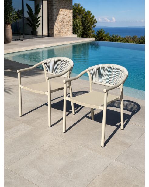 Set van 2 Sumba tuinfauteuils in aluminium en greige textileen - 56,5x63x73 cm