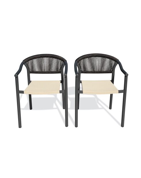 Set van 2 Sumba tuinstoelen in aluminium en antracietgrijs greige textilene - 56,5x63x73 cm