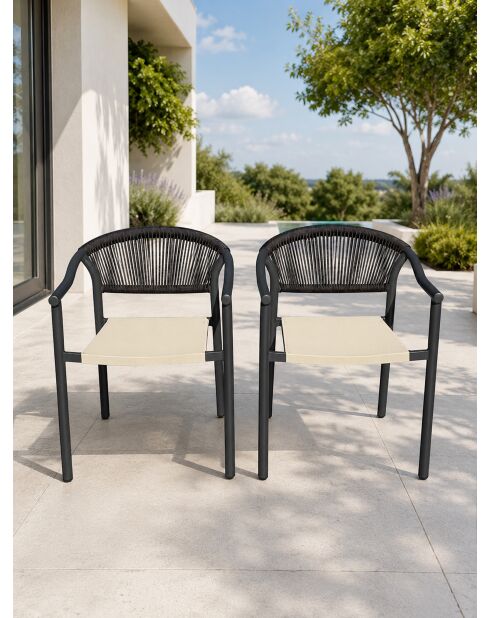 Set van 2 Sumba tuinstoelen in aluminium en antracietgrijs greige textilene - 56,5x63x73 cm