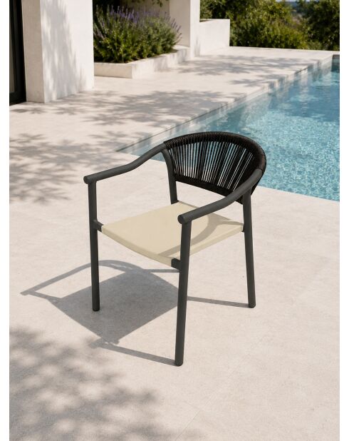 Set van 2 Sumba tuinstoelen in aluminium en antracietgrijs greige textilene - 56,5x63x73 cm