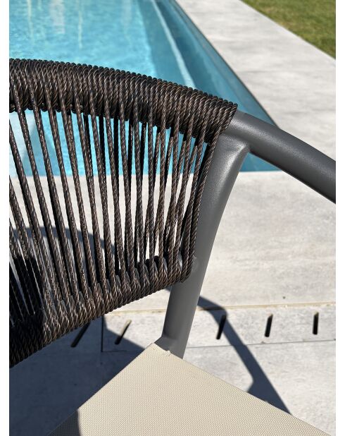 Set van 2 Sumba tuinstoelen in aluminium en antracietgrijs greige textilene - 56,5x63x73 cm
