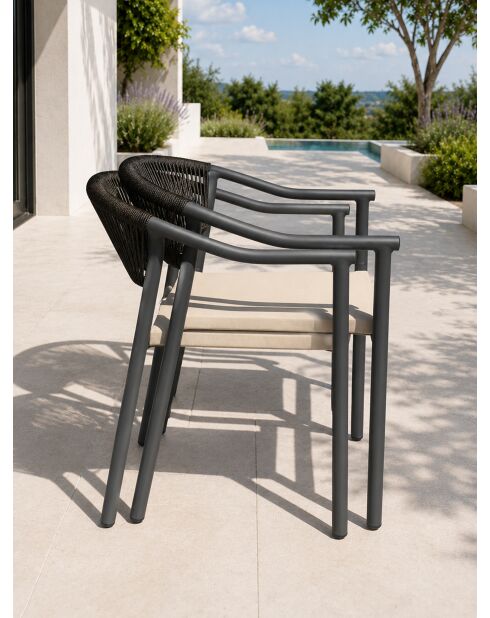 Set van 2 Sumba tuinstoelen in aluminium en antracietgrijs greige textilene - 56,5x63x73 cm